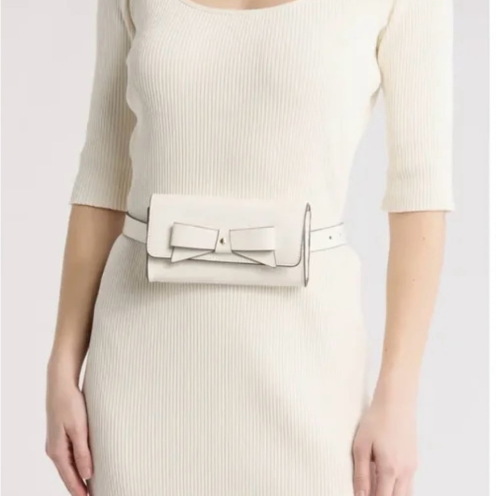 Kate Spade White Structured Belt Bag with Bow Detail